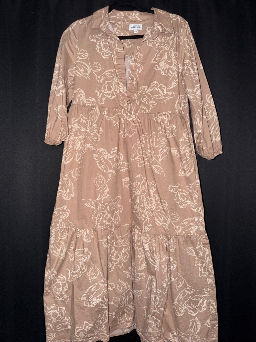 Tahari Taupe Floral Tiered Maxi Dress - Taupe & White